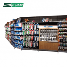Morden Steel and Wood Shelf Rack and Wall Mounted Corner Shelf Shop Fitting with Wooden Cabinets