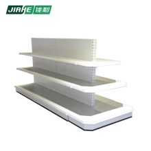New design supermarket steel shelf double-sided with round ending shelf