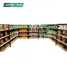 New design store fixture wall shelving metal and wooden shelf for supermarket