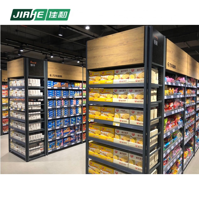 Hot Selling Double Sided Wood Grain Shelf Shop Fitting and Store Display Fixture for Supermarket