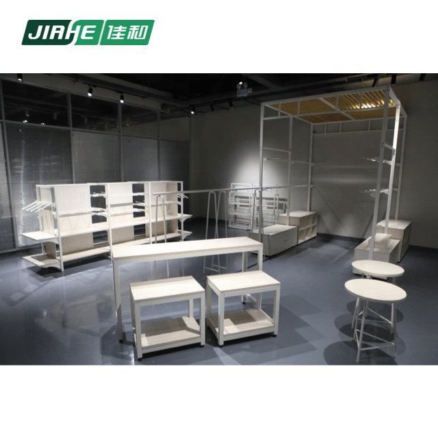 Wood And Steel Cosmetic Multifunctional Combination Boutique Shop Fittings Textile Display Racks