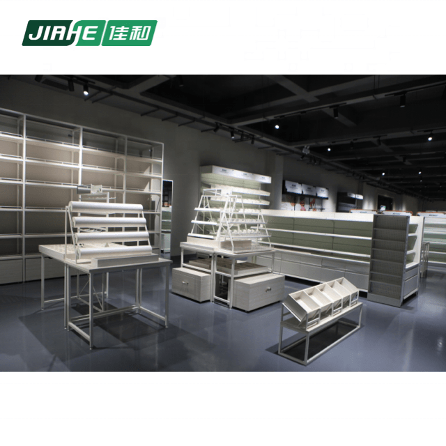 Wood And Steel Cosmetic Multifunctional Combination Boutique Shop Fittings Textile Display Racks